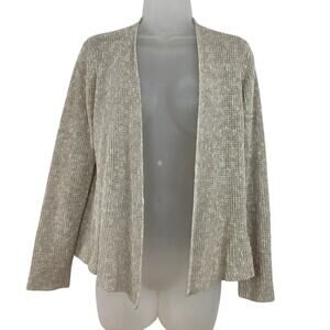 EILEEN FISHER Cardigan XS Organic Linen Marled Shawl Collar Open Front Beige